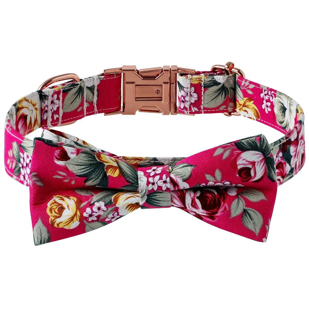 Elegant Cotton Dog Collar with Rose Clasp