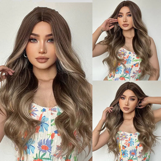 Elegant Ombre Gray-Brown Curly Wig