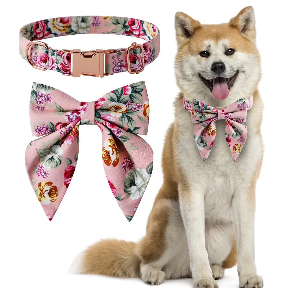 Elegant Cotton Dog Collar with Rose Clasp